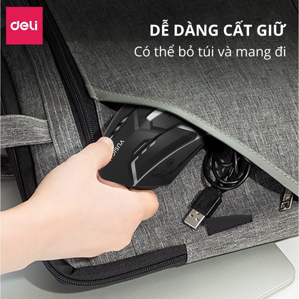 Chuột Máy Tính Gaming Deli - Có Đèn Led Nhiều Màu 1000 DPI Dùng Văn Phòng Chơi Game Cho Laptop, PC Bảo Hành Chính Hãng