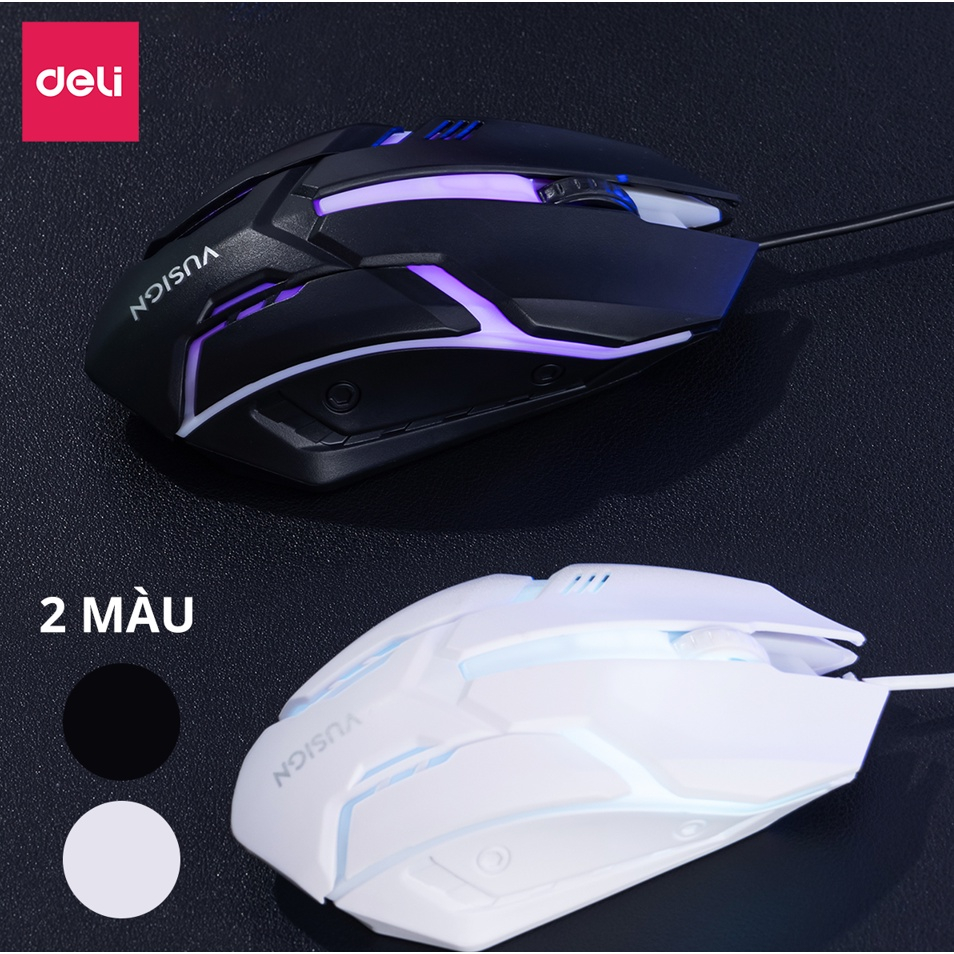 Chuột Máy Tính Gaming Deli - Có Đèn Led Nhiều Màu 1000 DPI Dùng Văn Phòng Chơi Game Cho Laptop, PC Bảo Hành Chính Hãng