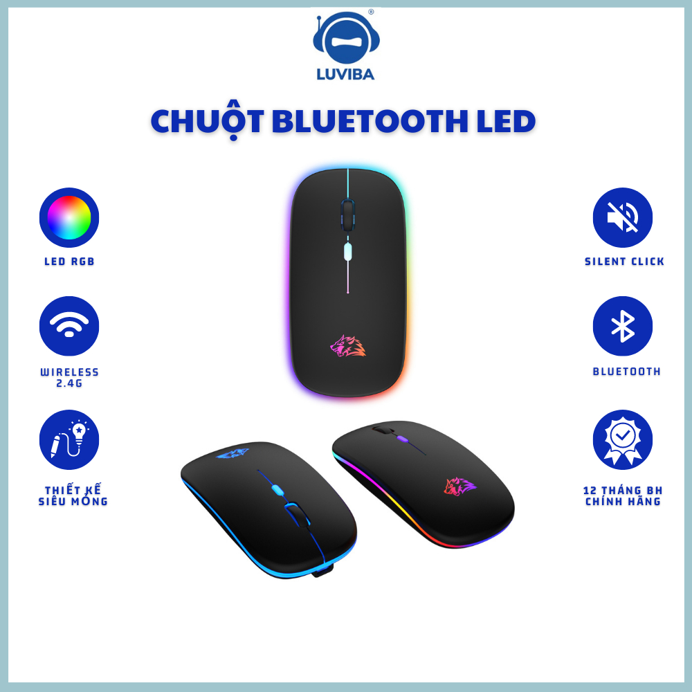 Chuột Bluetooth Máy Tính Không Dây X15 Silent Có Led Viền RGB Sạc Pin Dùng Văn Phòng, Chơi Game Cực Chất