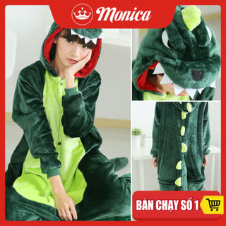 Đồ ngủ thú bộ đồ khủng long xanh đồ ngủ liền thân hình thú cho người lớn chất mềm mịn không bao gồm dép - monica