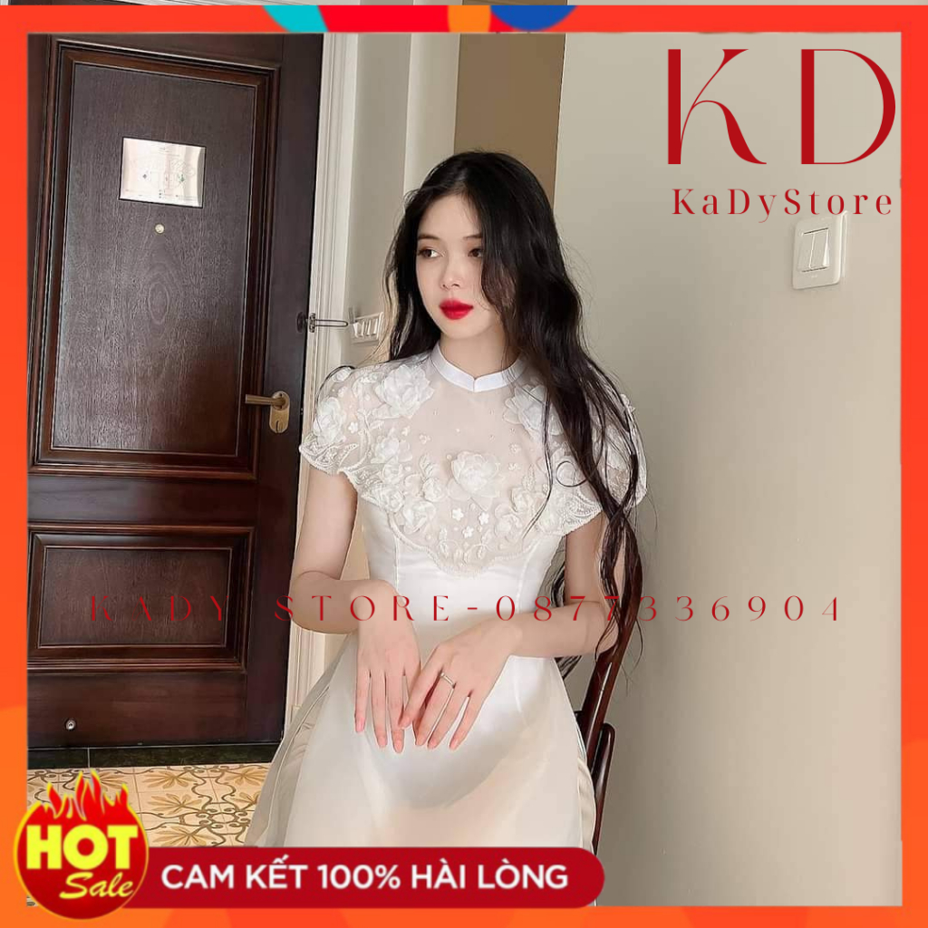 Áo Dài Cách Tân 🍀 HÀNG THIẾT KẾ ĐỘC QUYỀN 🍀 Mẫu Áo Dài Đẹp Cao Cấp 4 Tà Đính Kết Hoa Nổi Phần Bả Vai MAD562 - KaDy Store