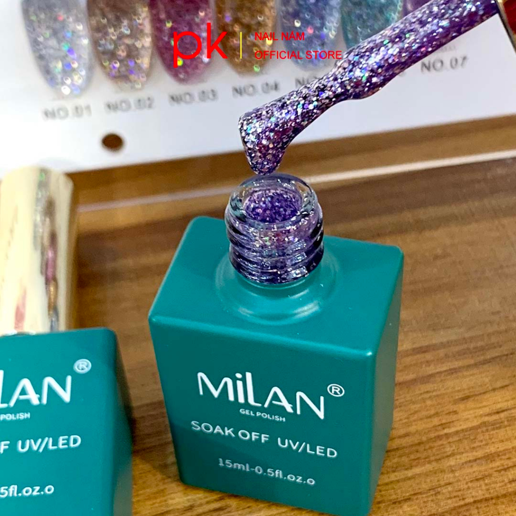 Set sơn gel 7 màu nhũ kim tuyên siêu sáng MiLan số 1 tặng kèm bảng màu