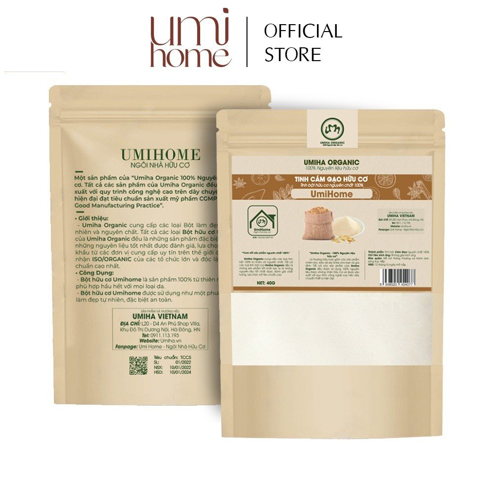 Bột Cám Gạo đắp mặt hữu cơ UMIHOME nguyên chất | Rice bran flour 40G