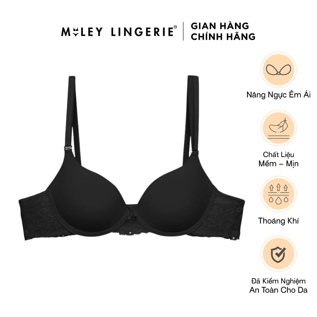 Áo Ngực Nữ Cúp Tròn Phối Ren Lưng Áo Miley Lingerie Màu Đen BRM01002