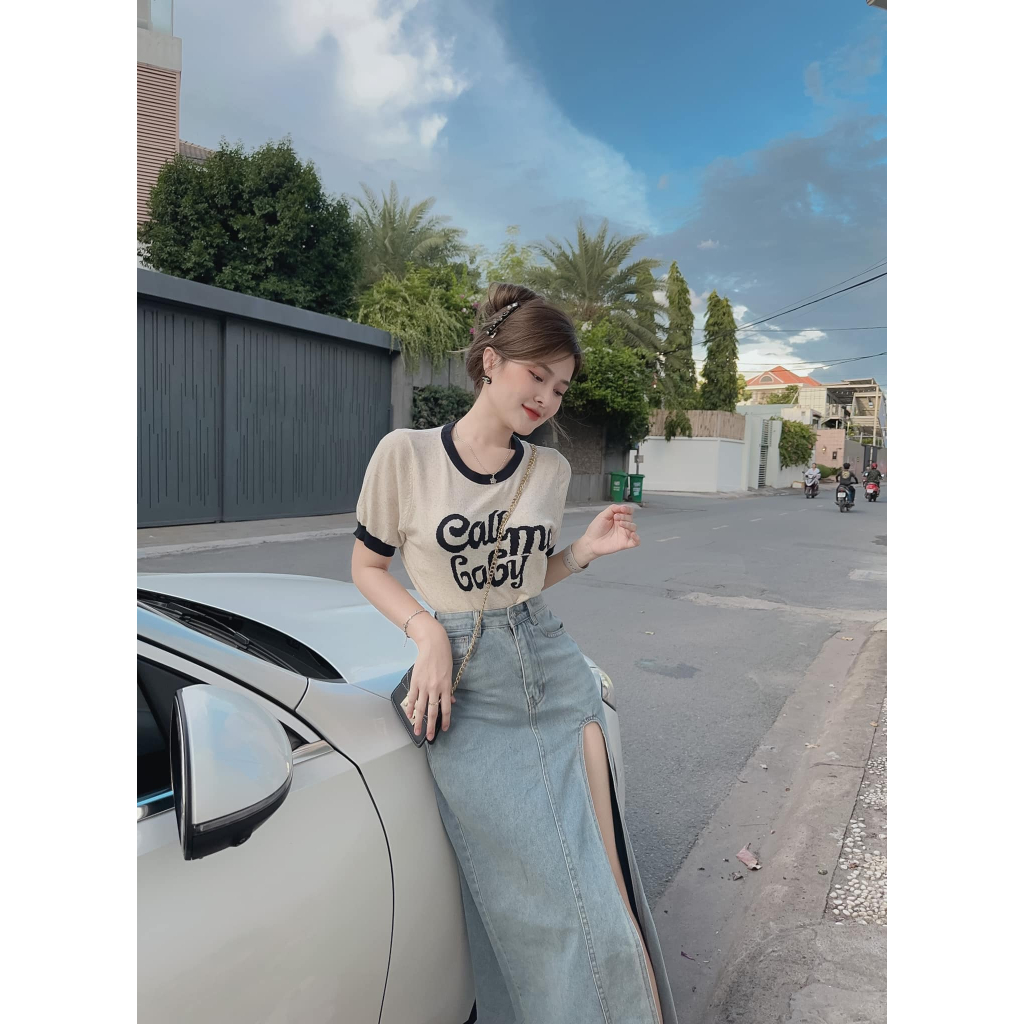 CHÂN VÁY JEANS NỮ LƯNG CAO XẺ HÔNG TRÁI CAO MÀU XANH NHẠT LAI TUA TÔN DÁNG SIÊU ĐỈNH PHONG CÁCH NGẦU