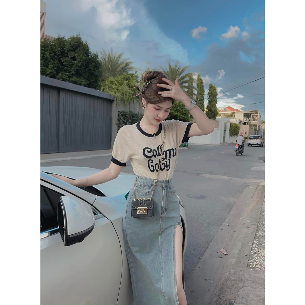 CHÂN VÁY JEANS NỮ LƯNG CAO XẺ HÔNG TRÁI CAO MÀU XANH NHẠT LAI TUA TÔN DÁNG SIÊU ĐỈNH PHONG CÁCH NGẦU