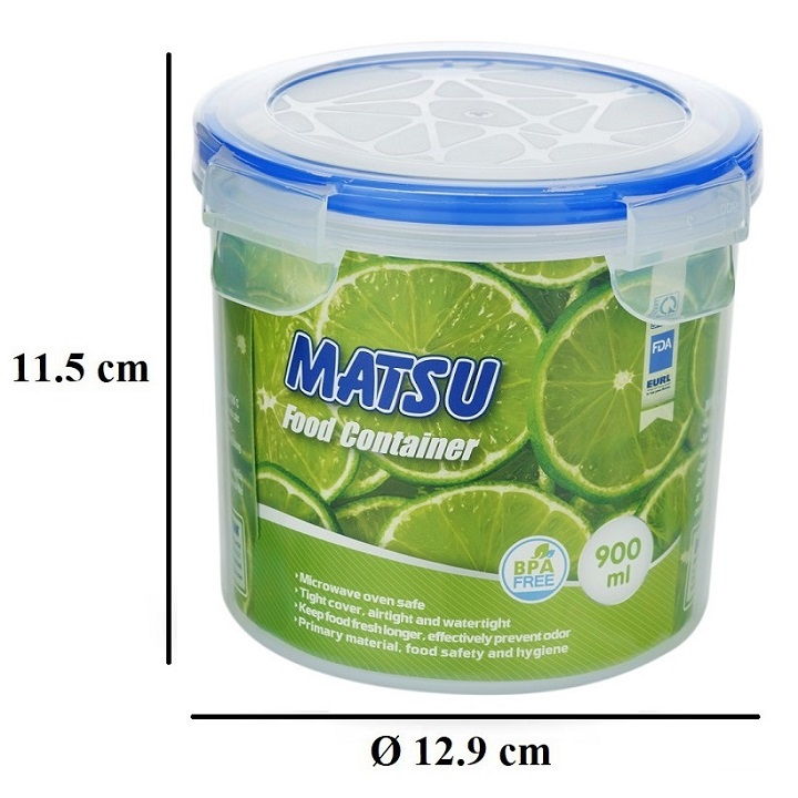 Hộp đựng thực phẩm tròn nhựa DUY TÂN Matsu 900ml (12.9 x 12.9 x 11.5 cm) - 03420