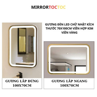 Gương đèn led , Gương nhà tắm bàn trang điểm treo tường có viền nhôm cao cấp kích thước 70x100cm mirrortoctoc