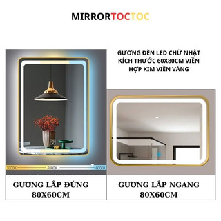 Gương đèn led cảm ứng, Gương nhà tăm bàn trang điểm treo tường viền hợp kim kích thước tự chọn kèm phụ kiện mirrortoctoc