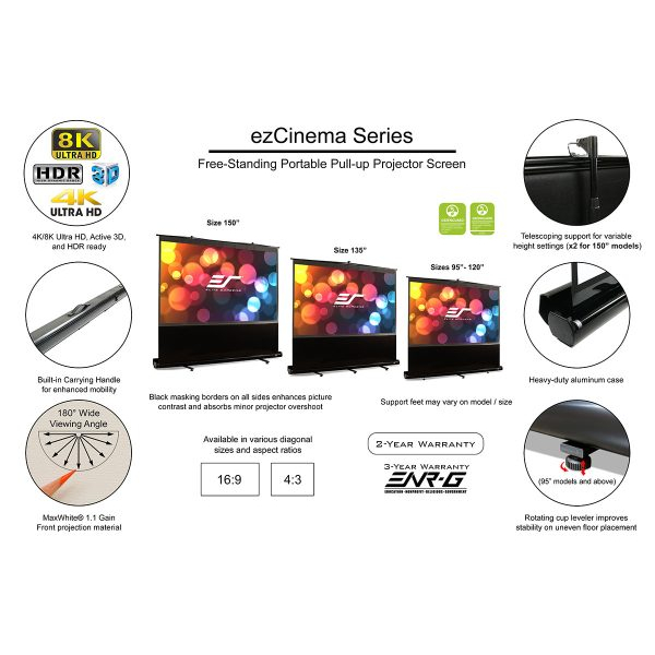 Màn chiếu để sàn hãng Elite cao cấp kích thước 2,2x1,25m tiện lợi siêu di động xếp gọn mang đi mọi nơi bảo hành 12 tháng