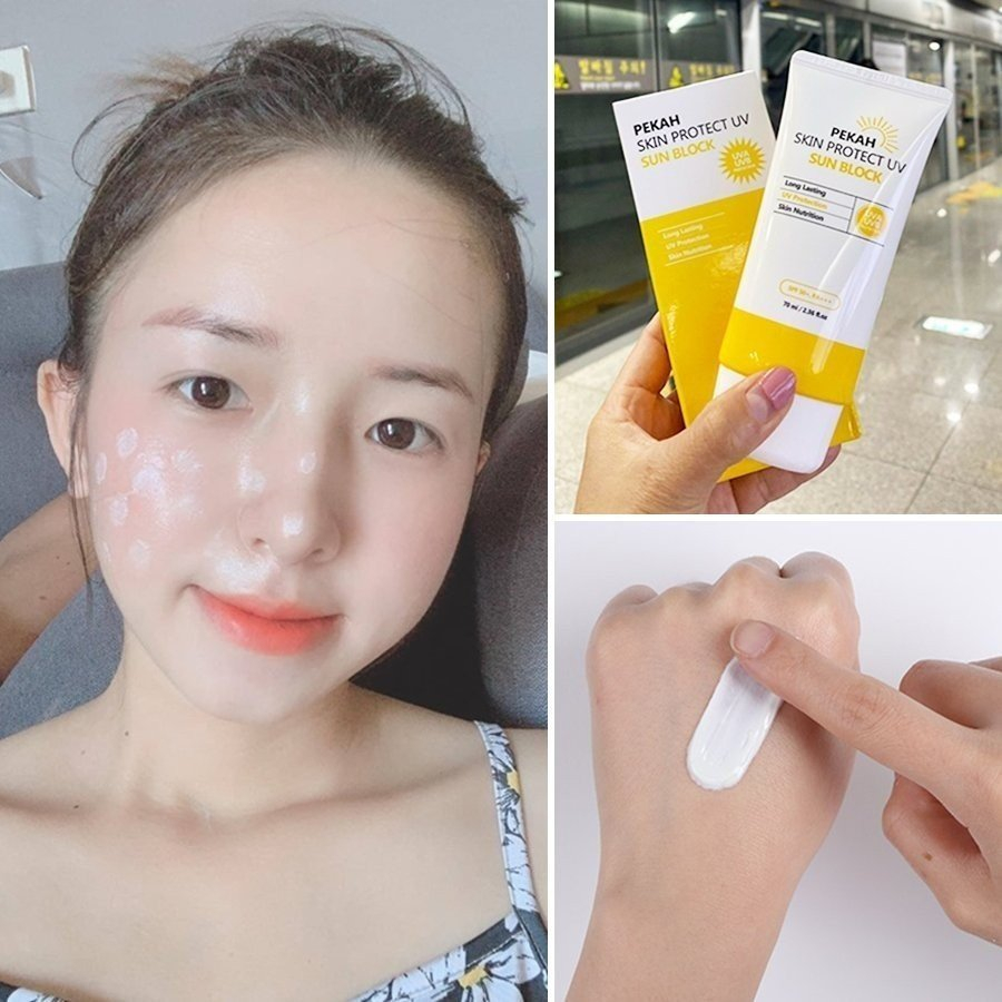 Kem chống nắng vật lý PEKAH Hàn Quốc bảo vệ khỏi tia nâng tone nhẹ (UV Skin Protect UV Sun Block) SPF 50+ PA+++ 70m