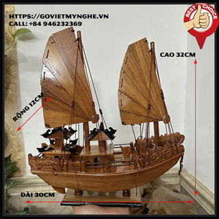 [Gỗ Hương] Mô hình thuyền buồm gỗ trang trí tàu Hạ Long Rồng - Dài 30cm x Cao 32cm - Quà tặng trang trí nhà cửa