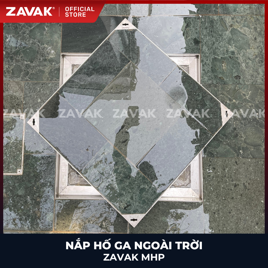 Nắp Hố Ga Inox 60x60cm ZAVAK MHP-60 Nắp Đậy Hố Ga Thoát Nước Ngoài Trời Inox 304. Lát gạch 2cm
