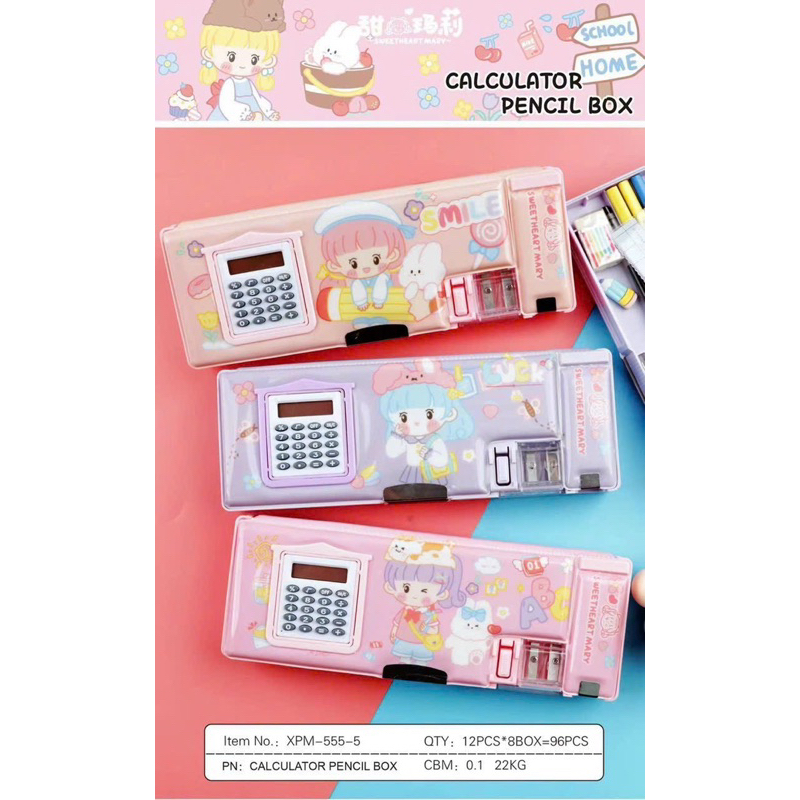 Hộp bút kèm máy tính và đồ chuốt