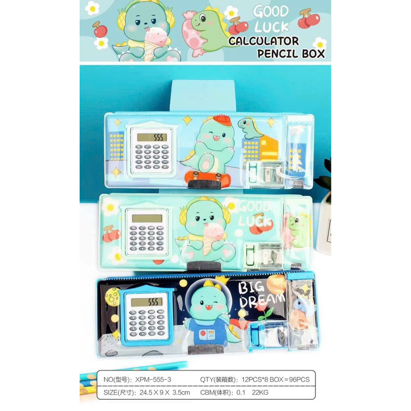 Hộp bút kèm máy tính và đồ chuốt