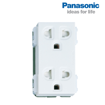 Ổ cắm đôi 3 chấu Panasonic wide có màn che và dây nối đất Panasonic 16A WEV1582SW- màu trắng