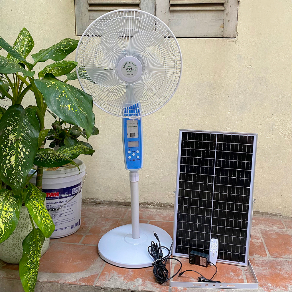 Quạt Tích Điện Năng Lượng Mặt Trời TB-220 Siêu Mát, Không Gây Ồn, có điều khiển từ xa đèn LED