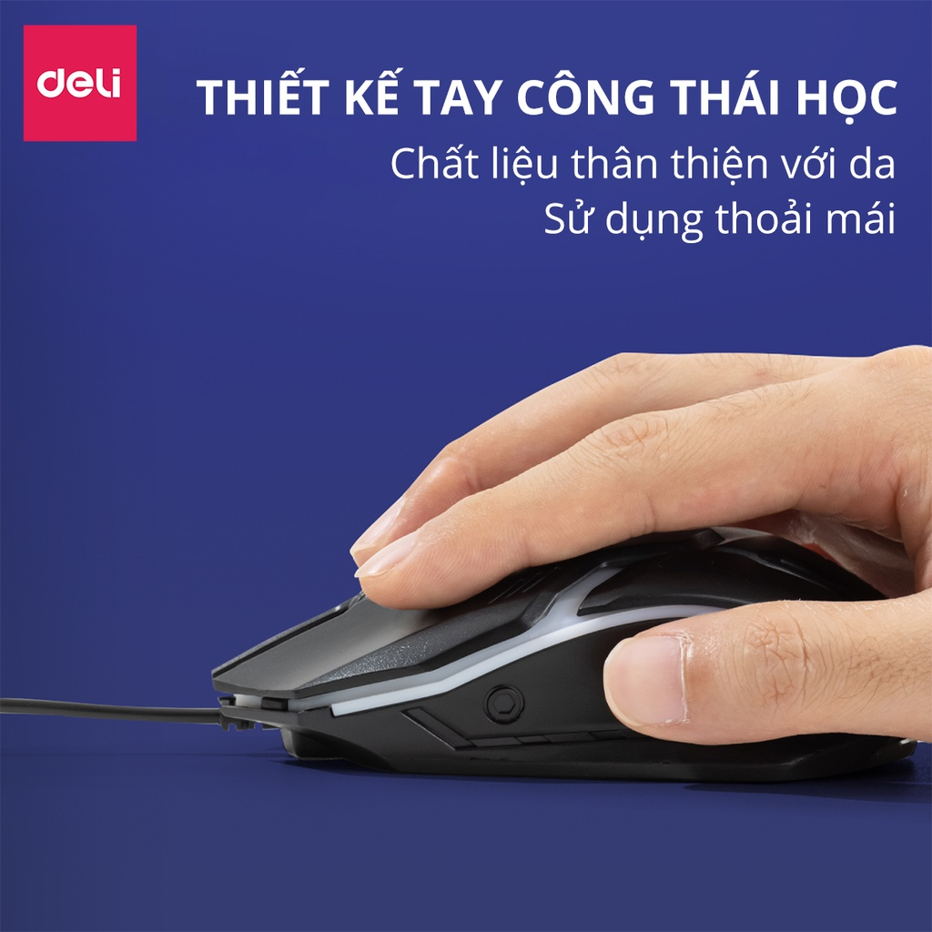 Chuột Máy Tính Gaming Deli - Có Đèn Led Nhiều Màu 1000 DPI Dùng Văn Phòng Chơi Game Cho Laptop, PC Bảo Hành Chính Hãng