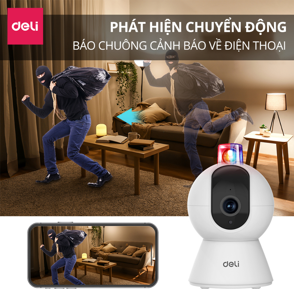 Camera WIFI IP DELI ES105 Trong Nhà Xoay 360 Độ Full HD 1080P, Camera Đàm Thoại 2 Chiều, Lưu Trữ Đám Mây
