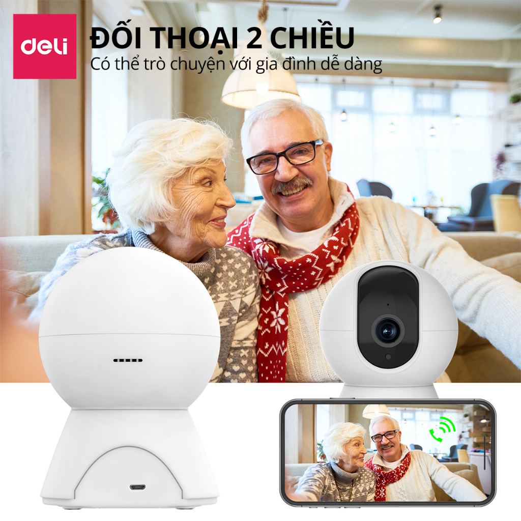 Camera WIFI IP DELI ES105 Trong Nhà Xoay 360 Độ Full HD 1080P, Camera Đàm Thoại 2 Chiều, Lưu Trữ Đám Mây