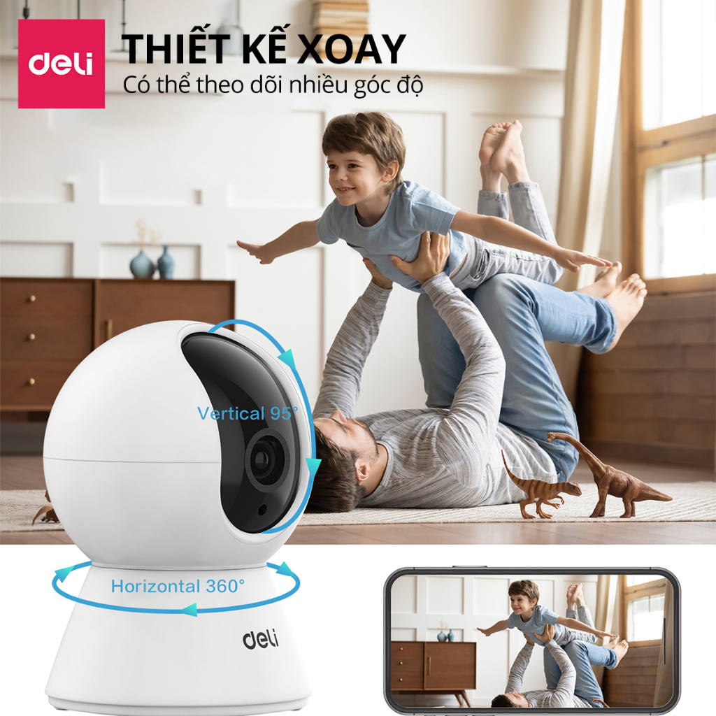 Camera WIFI IP DELI ES105 Trong Nhà Xoay 360 Độ Full HD 1080P, Camera Đàm Thoại 2 Chiều, Lưu Trữ Đám Mây