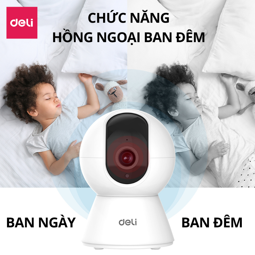 Camera WIFI IP DELI ES105 Trong Nhà Xoay 360 Độ Full HD 1080P, Camera Đàm Thoại 2 Chiều, Lưu Trữ Đám Mây