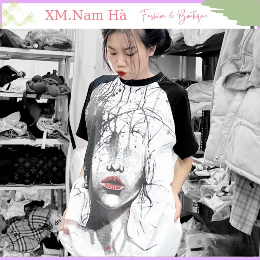 Áo thun phông rộng nữ chất cotton đẹp hình mặt nét nhòe cá tính