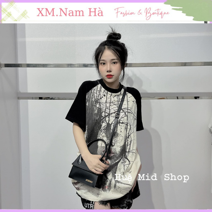 Áo thun phông rộng nữ chất cotton đẹp hình mặt nét nhòe cá tính