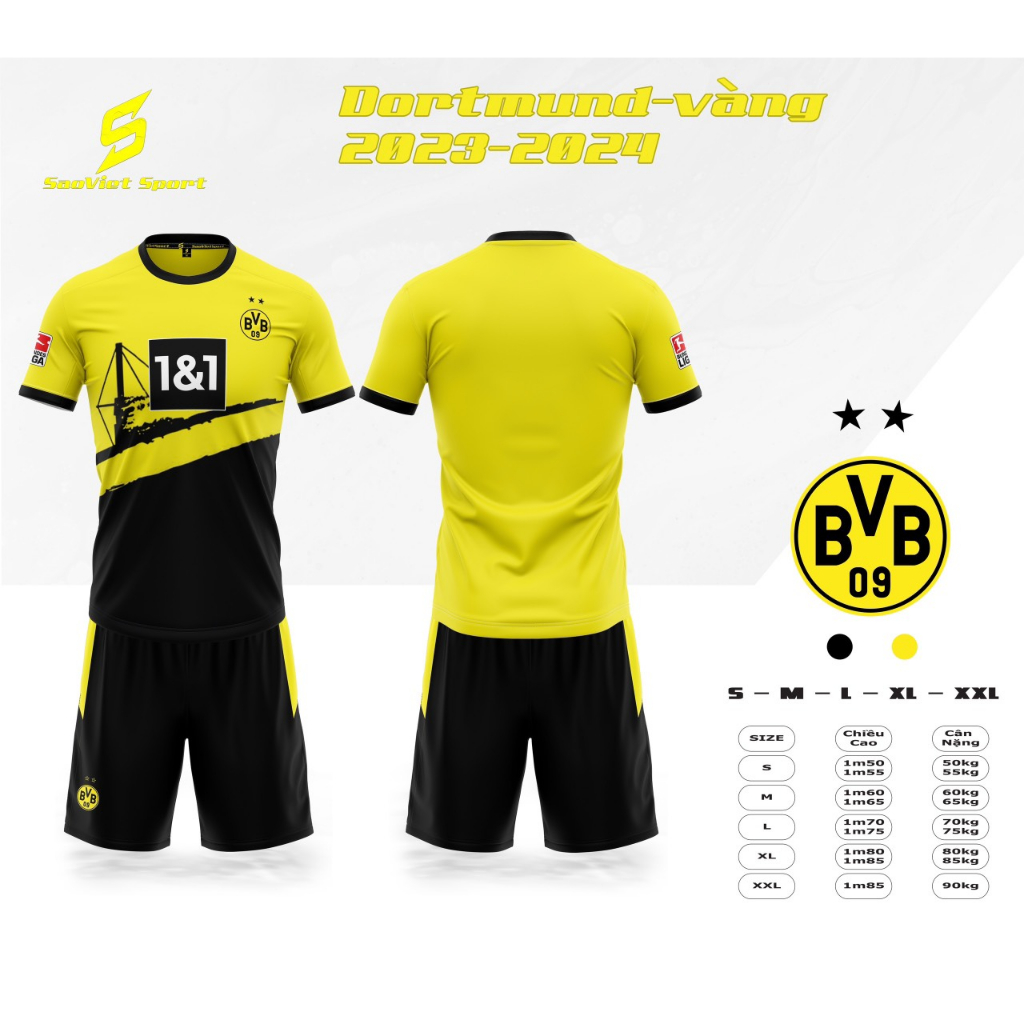 Bộ thể thao Dot-mun vàng giải mới 2023-2024 - Bộ bóng đá bé trai bé gái vải thun lạnh