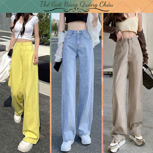 Quần jeans ống rộng cạp cao phong cách Hàn Quốc Vintage (QB661)