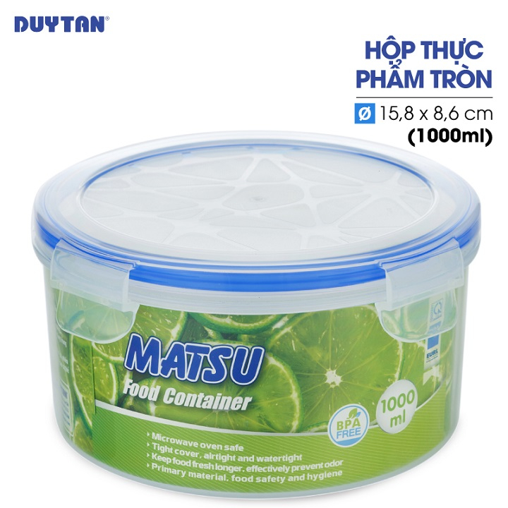 Hộp đựng thực phẩm tròn nhựa DUY TÂN Matsu 1000ml (15.8 x 15.8 x 8.6 cm) - 03437