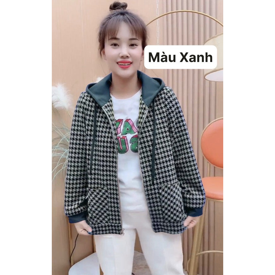 Áo Khoác Có Mũ Dành Cho Nữ Hoại Tiết Caro Thời Trang . (mã H51)