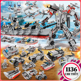 Đồ chơi lắp ráp tàu chiến hạm và robot, mô hình lắp ráp tàu tuần dương cho bé