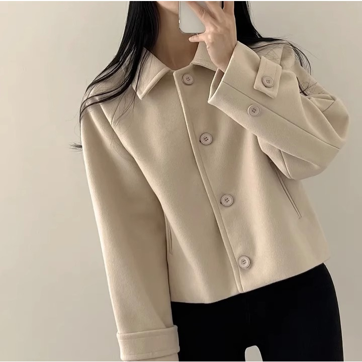 Kd21|áo khoác dạ giữ ấm dáng ngắn croptop khóa cài hàn quốc đơn giản gd_order