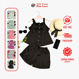 Đồ bộ ngủ 2 dây nữ có nút chất liệu lụa latin, gấm xước Quảng Châu cao cấp - Thời Trang Kim Loan