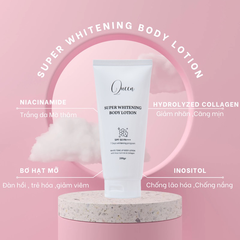 Kem Body Queen Niacinamide & Collagen Dưỡng Trắng Da Toàn Thân 200g