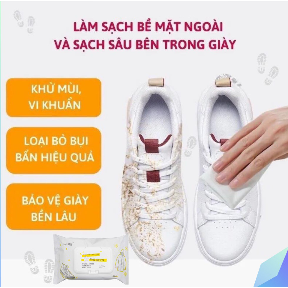 Gói 40 Tờ Khăn Giấy Ướt Lau Giày Sneaker, Giày Thể Thao Nam Nữ, Balo, Túi Xách