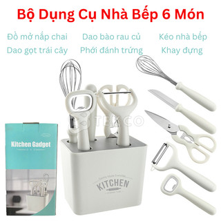 Bộ 6 món dụng cụ nhà bếp - bộ dụng cụ dao, kéo, nạo, phới, bật nắp chai, khay đựng nhà bếp