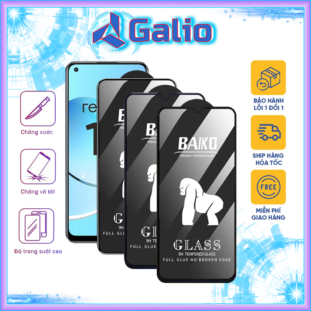 Cường lực realme 10 9 pro c21 c12 5 pro narzo 50 2 3 neo gt 7 7i 8i 9i q2 q3 c35 c30 full màn tổng hợp Kính [Baiko]
