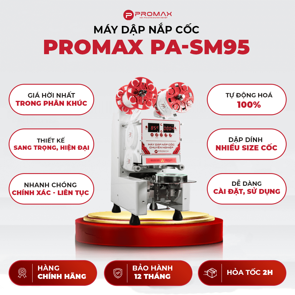 Máy dập nắp ly nhựa, dập nắp cốc giấy tự động PROMAX PA-SM95 - BH 12 tháng - Hàng chính hãng
