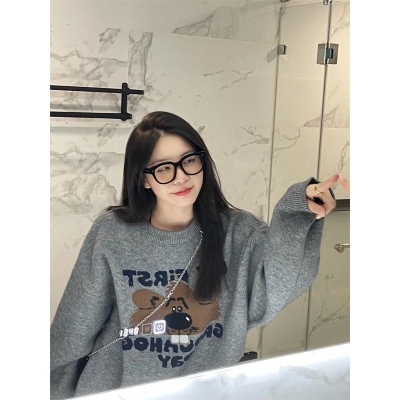 Áo Len Xám Thêu Gấu