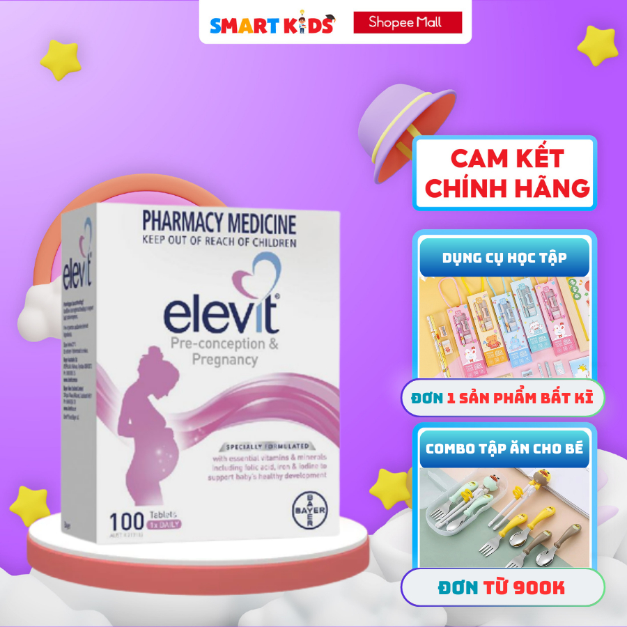Elevit bầu Healthy Baby Healthy Mum hỗ trợ tăng cường sức khoẻ, hỗ trợ thai kỳ khoẻ mạnh 100 viên Bayer Úc