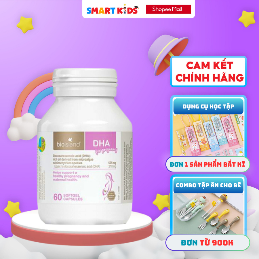Viên uống Bio island DHA 60 viên cung cấp DHA cho bà bầu giúp phát triển trí não của thai nhi của Úc