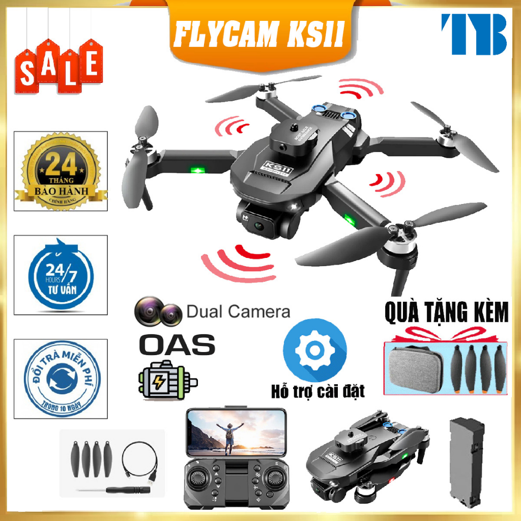 Drone mini, Flycam KS11 - Tránh Chướng Ngại Vật - Điều Khiển Từ Xa 4K, Cảm Biến Chống Va Chạm OAS,Pin 2000mAh | BigBuy360 - bigbuy360.vn