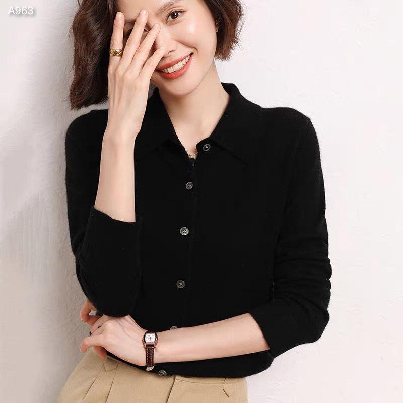 Áo len cúc cổ sơ mi A963