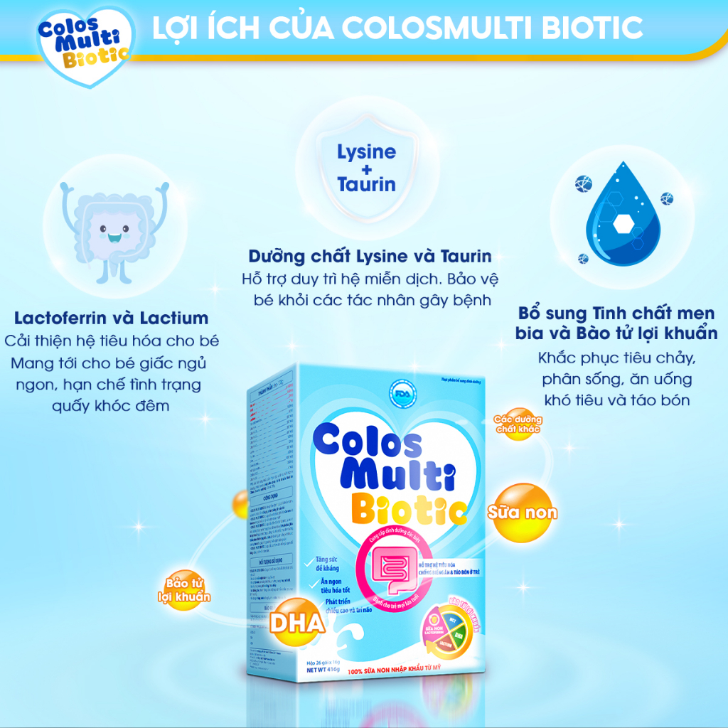[COLOS03  -10% đơn 600K]Sữa non Colosmulti Biotic hộp 26 gói x 16g chuyên biệt cho trẻ táo bón, tiêu hóa kém