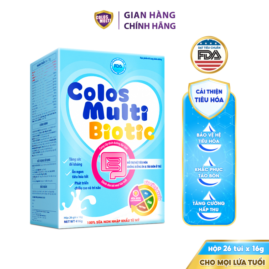 [COLOS03  -10% đơn 600K]Combo 2 hộp sữa non Colosmulti Biotic hộp 26 gói x 16g chuyên biệt cho trẻ táo bón, tiêu hóa kém