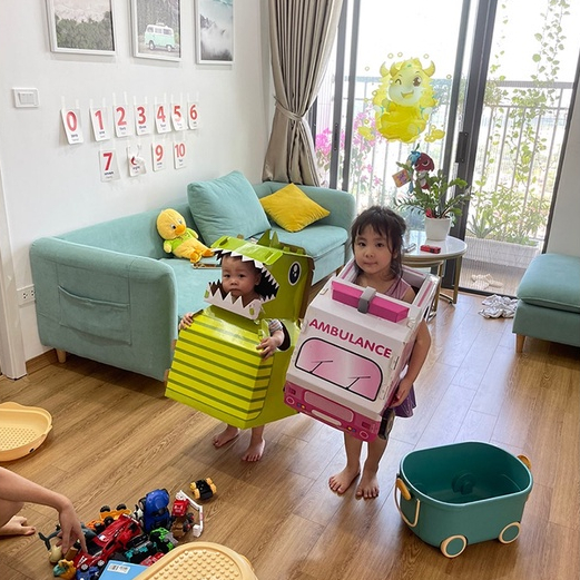 Bộ Đồ Chơi Cosplay, Hóa Trang Khủng Long, Máy Bay, Xe Cứu Hỏa, Cảnh Sát, Cần Cẩu Bằng Carton Cho Bé