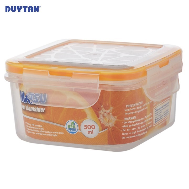 Hộp đựng thực phẩm vuông nhựa DUY TÂN Matsu 500ml (12.3 x 12.3 x 6.6 cm) - 03307