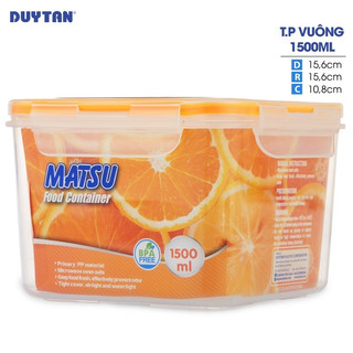 Hộp đựng thực phẩm vuông nhựa DUY TÂN Matsu 1500ml (15.6 x 15.6 x 10.8 cm) - 03345